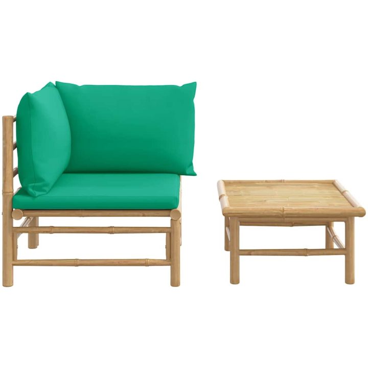 Loungegrupp för trädgården 2 delar gröna dynor bambu vidaXL – bild 3