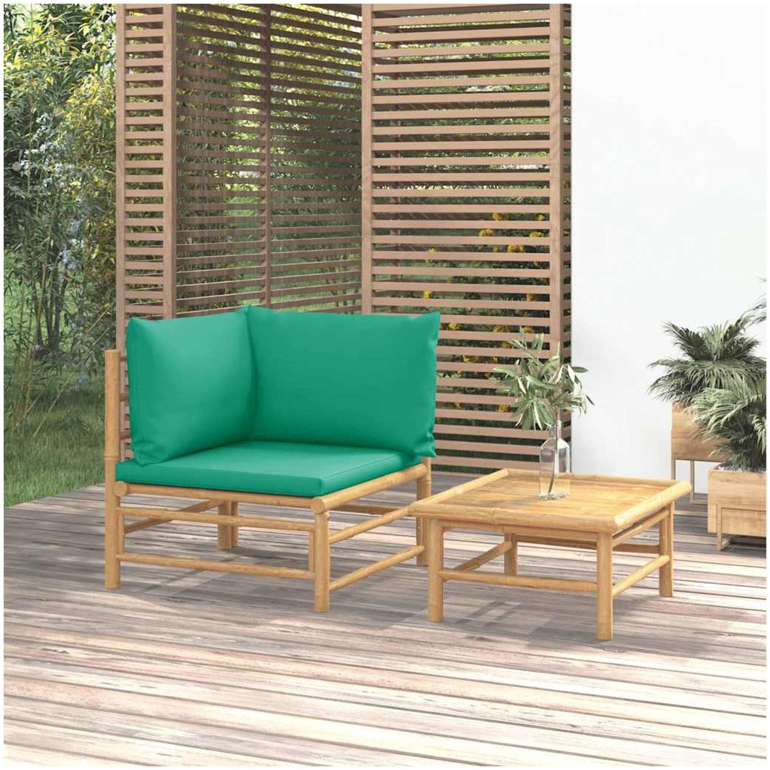 Loungegrupp för trädgården 2 delar gröna dynor bambu vidaXL