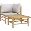 Loungegrupp för trädgården 2 delar ljusgråa dynor bambu vidaXL – miniatyr 2