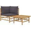 Loungegrupp för trädgården 2 delar mörkgråa dynor bambu vidaXL – miniatyr 2