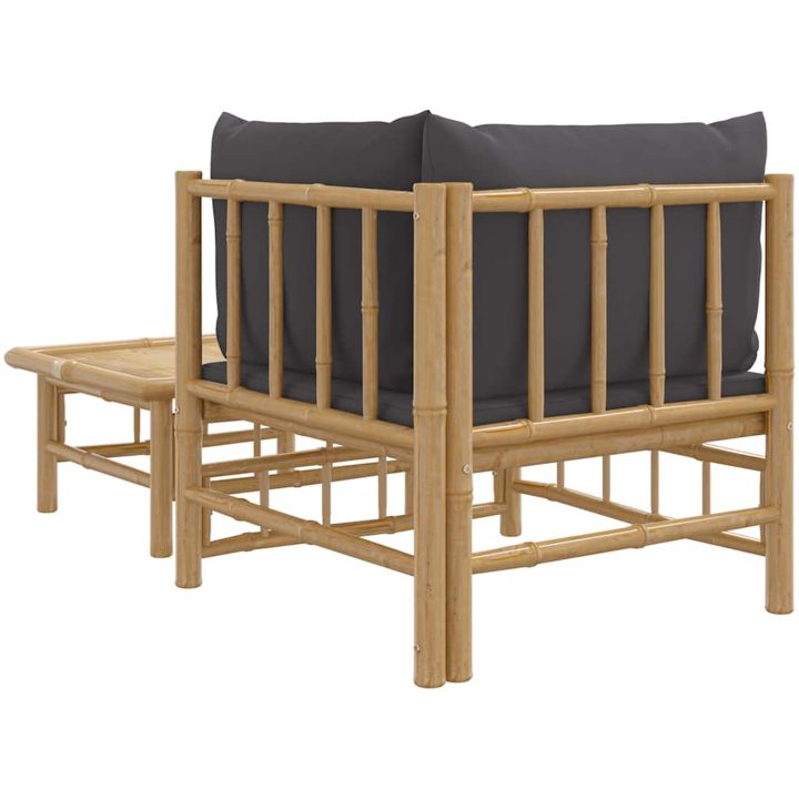 Loungegrupp för trädgården 2 delar mörkgråa dynor bambu vidaXL – bild 5