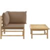 Loungegrupp för trädgården 2 delar taupe dynor bambu vidaXL – miniatyr 3