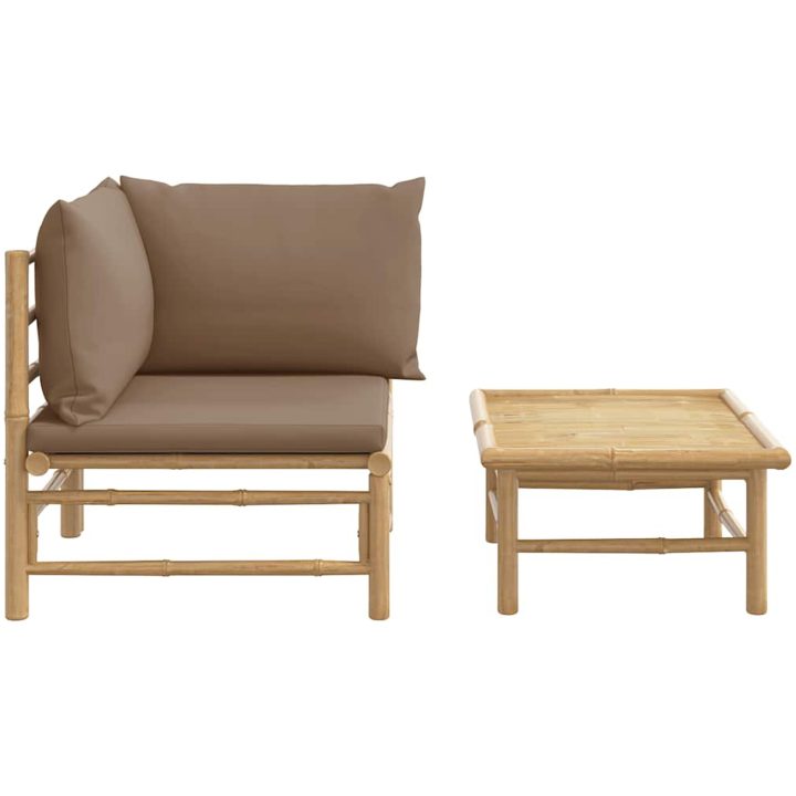 Loungegrupp för trädgården 2 delar taupe dynor bambu vidaXL – bild 3