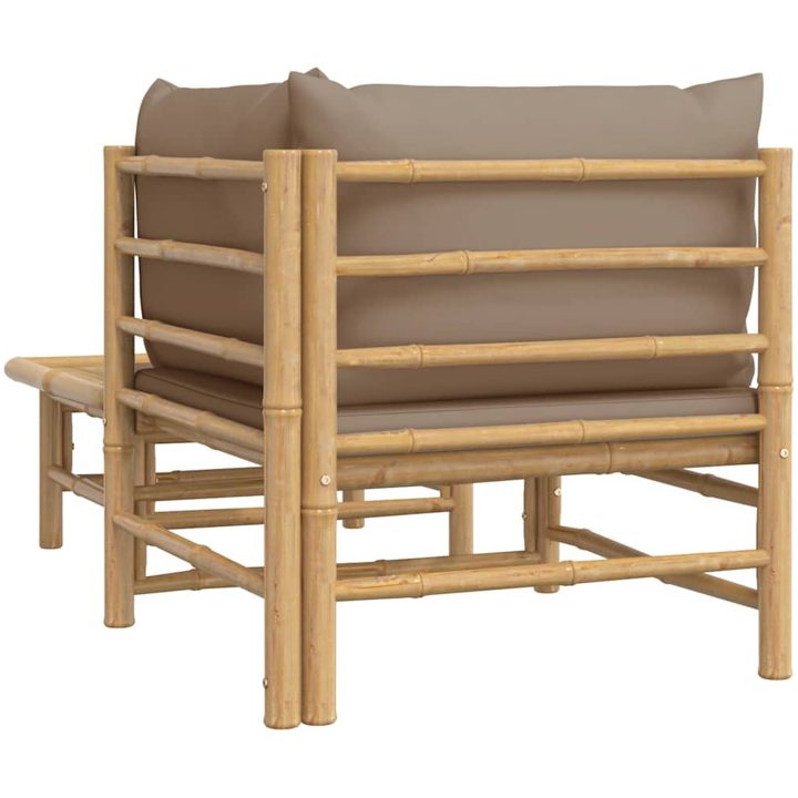 Loungegrupp för trädgården 2 delar taupe dynor bambu vidaXL – bild 7