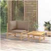 Loungegrupp för trädgården 2 delar taupe dynor bambu vidaXL – miniatyr 1