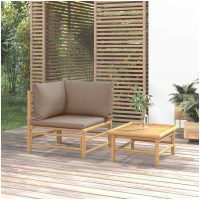 Loungegrupp för trädgården 2 delar taupe dynor bambu vidaXL