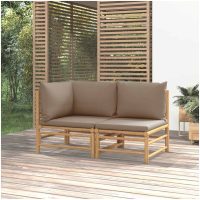 Loungegrupp för trädgården 2 delar taupe dynor bambu vidaXL