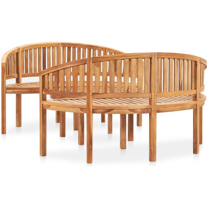 Loungegrupp för trädgården 3 delar bananformad massivt teakträ vidaXL 151 x 62 x 86 cm – bild 2