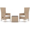 Loungegrupp för trädgården 3 delar beige konstrotting&stål vidaXL – miniatyr 2