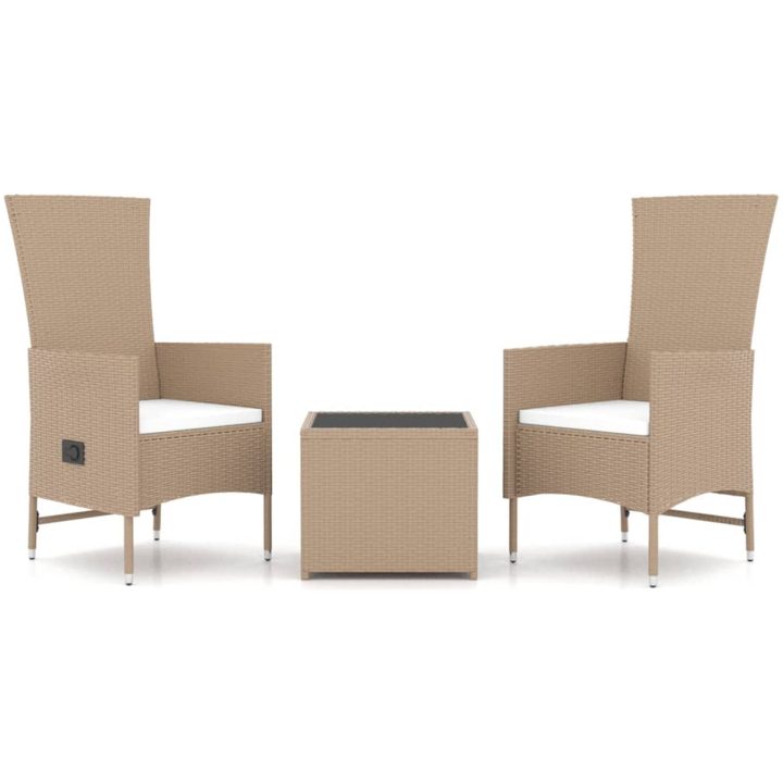 Loungegrupp för trädgården 3 delar beige konstrotting&stål vidaXL – bild 2