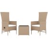 Loungegrupp för trädgården 3 delar beige konstrotting&stål vidaXL – miniatyr 3