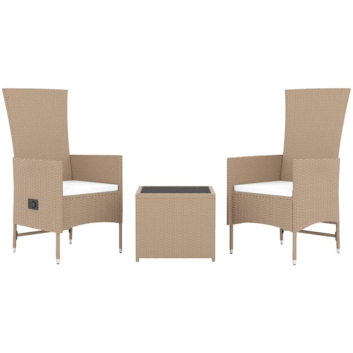 Loungegrupp för trädgården 3 delar beige konstrotting&stål vidaXL – bild 3