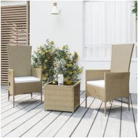 Loungegrupp för trädgården 3 delar beige konstrotting&stål vidaXL