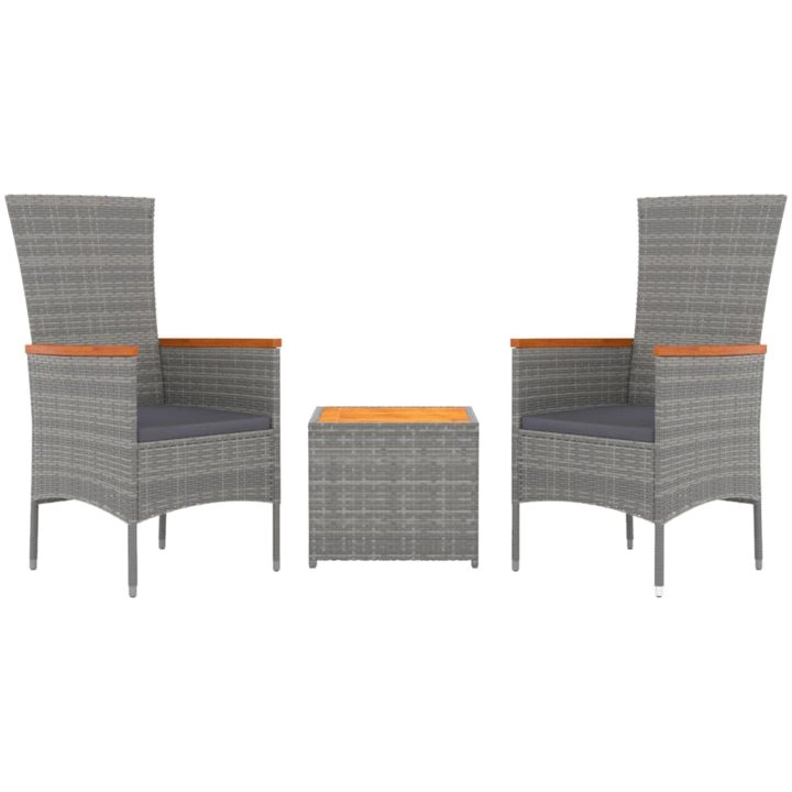 Loungegrupp för trädgården 3 delar grå konstrotting&akacia vidaXL – bild 3