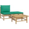 Loungegrupp för trädgården 3 delar gröna dynor bambu vidaXL – miniatyr 2
