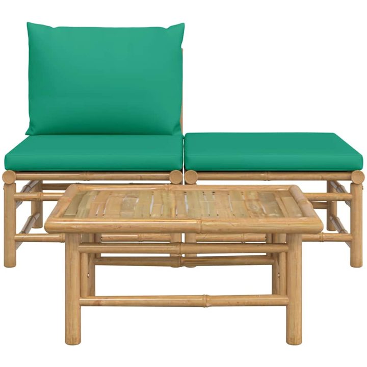 Loungegrupp för trädgården 3 delar gröna dynor bambu vidaXL – bild 3