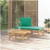 Loungegrupp för trädgården 3 delar gröna dynor bambu vidaXL – miniatyr 1