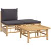 Loungegrupp för trädgården 3 delar mörkgråa dynor bambu vidaXL – miniatyr 2