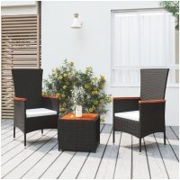 Loungegrupp för trädgården 3 delar svart konstrotting&akacia vidaXL