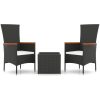 Loungegrupp för trädgården 3 delar svart konstrotting&stål vidaXL – miniatyr 2
