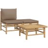 Loungegrupp för trädgården 3 delar taupe dynor bambu vidaXL – miniatyr 2