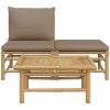 Loungegrupp för trädgården 3 delar taupe dynor bambu vidaXL – miniatyr 3