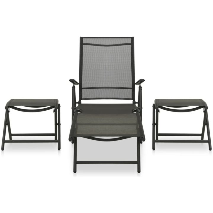 Loungegrupp för trädgården 3 delar textilen & aluminium svart vidaXL – bild 2