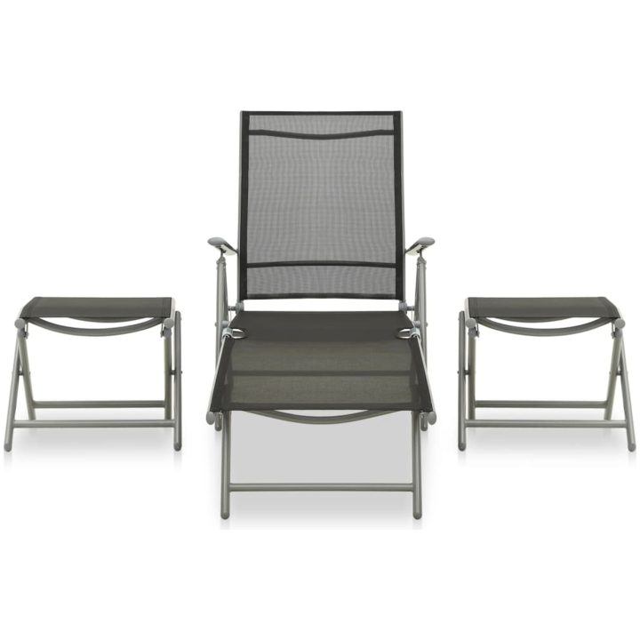Loungegrupp för trädgården 3 delar textilen och aluminium silver vidaXL – bild 2