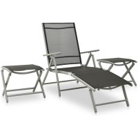Loungegrupp för trädgården 3 delar textilen och aluminium silver vidaXL