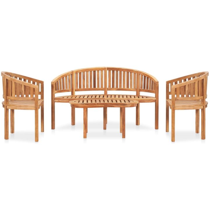 Loungegrupp för trädgården 4 delar bananformad massivt teakträ vidaXL 151 x 62 x 86 cm – bild 2