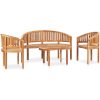 Loungegrupp för trädgården 4 delar bananformad massivt teakträ vidaXL 151 x 62 x 86 cm – miniatyr 3