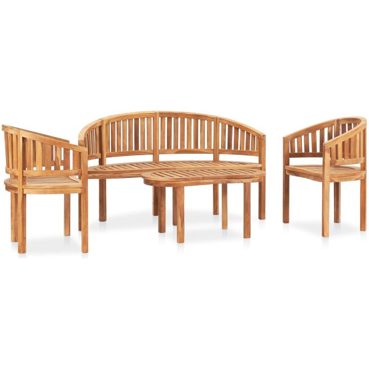 Loungegrupp för trädgården 4 delar bananformad massivt teakträ vidaXL 151 x 62 x 86 cm – bild 3