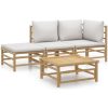 Loungegrupp för trädgården 4 delar ljusgråa dynor bambu vidaXL – miniatyr 2