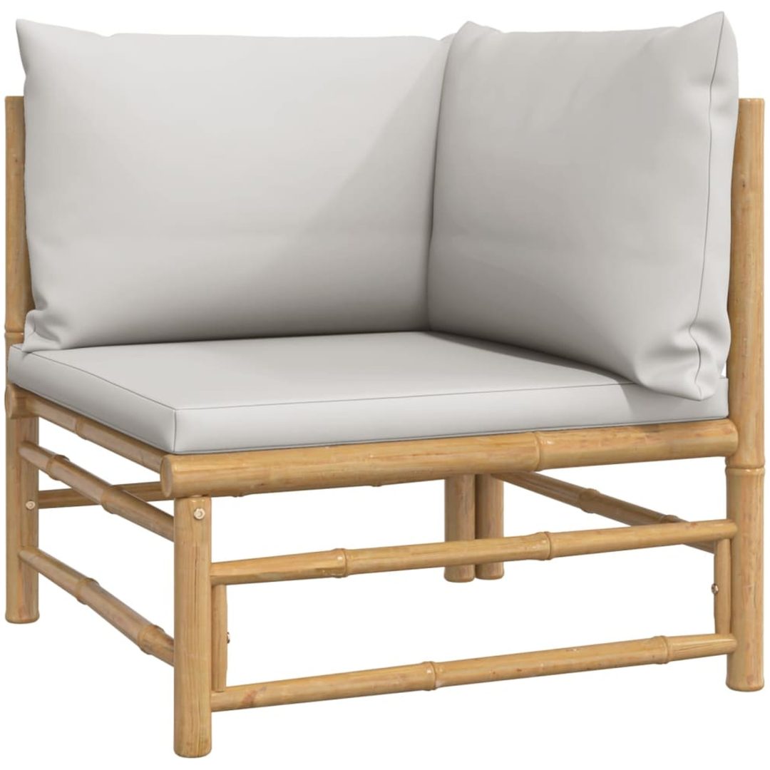 Loungegrupp för trädgården 4 delar ljusgråa dynor bambu vidaXL – bild 4