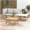 Loungegrupp för trädgården 4 delar ljusgråa dynor bambu vidaXL – miniatyr 1