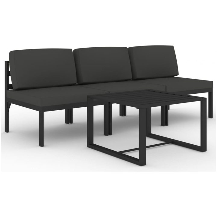 Loungegrupp för trädgården 4 delar med dynor aluminium antracit vidaXL – bild 2