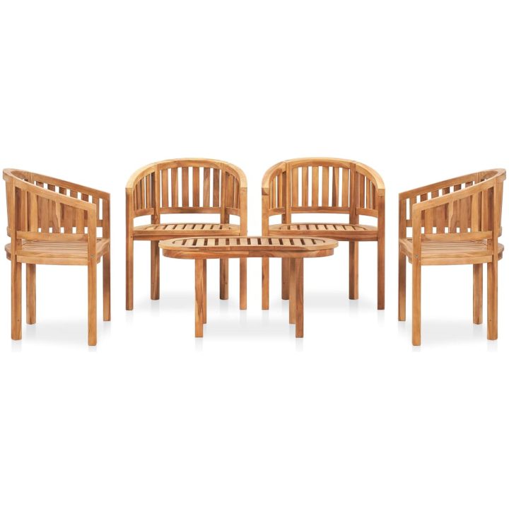 Loungegrupp för trädgården 5 delar bananformad massivt teakträ vidaXL 90 x 50 x 45 cm – bild 2