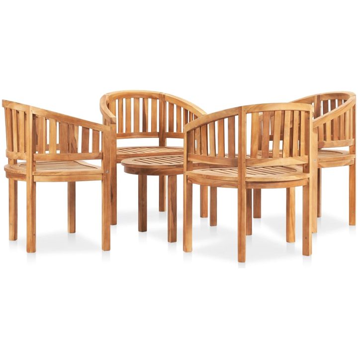 Loungegrupp för trädgården 5 delar bananformad massivt teakträ vidaXL 90 x 50 x 45 cm – bild 4