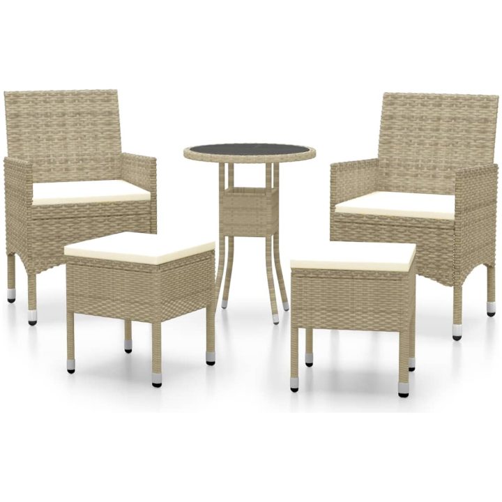 Loungegrupp för trädgården 5 delar konstrotting beige vidaXL – bild 2