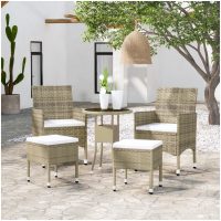 Loungegrupp för trädgården 5 delar konstrotting beige vidaXL