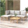 Loungegrupp för trädgården 5 delar ljusgråa dynor bambu vidaXL – miniatyr 1