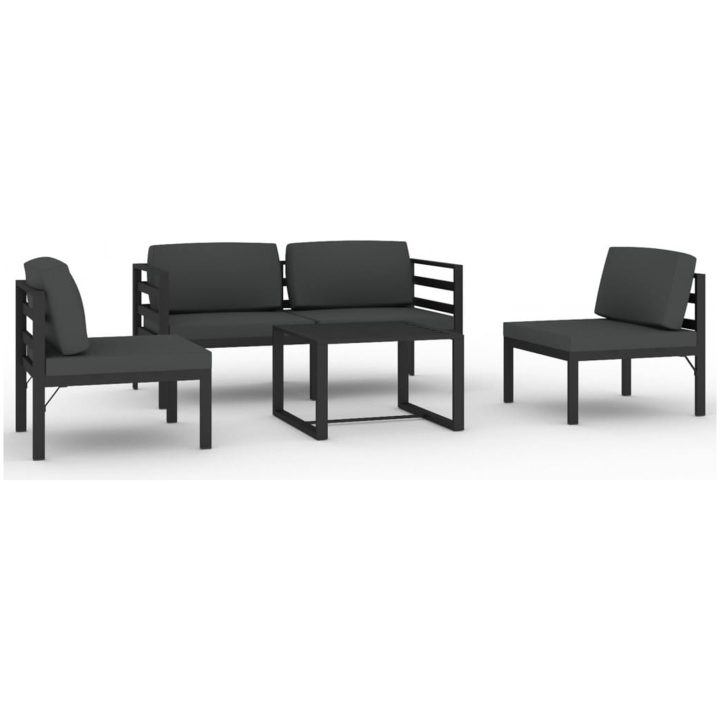 Loungegrupp för trädgården 5 delar med dynor aluminium antracit vidaXL – bild 2