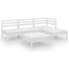 Loungegrupp för trädgården 5 delar vit massiv furu vidaXL – miniatyr 2