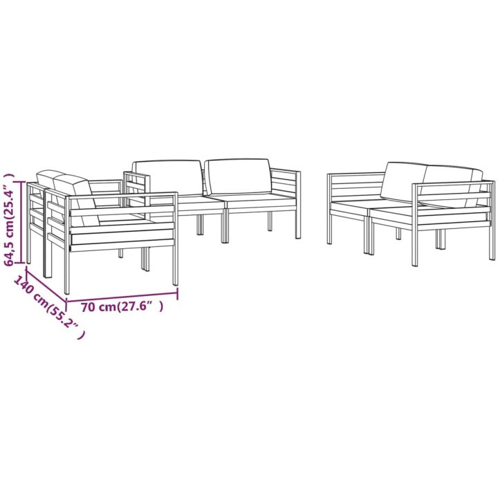 Loungegrupp för trädgården 6 delar med dynor aluminium antracit vidaXL – bild 9