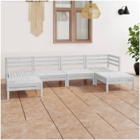 Loungegrupp för trädgården 6 delar vit massiv furu vidaXL
