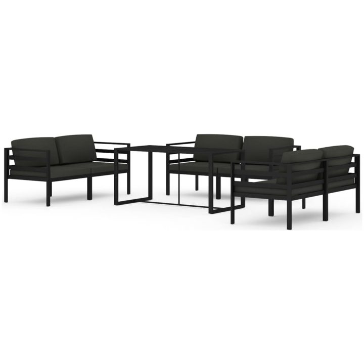 Loungegrupp för trädgården 7 delar med dynor aluminium antracit vidaXL – bild 2