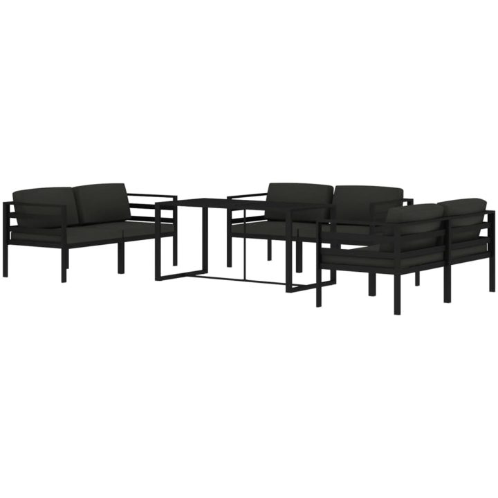 Loungegrupp för trädgården 7 delar med dynor aluminium antracit vidaXL – bild 3