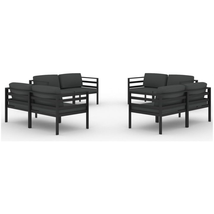 Loungegrupp för trädgården 8 delar med dynor aluminium antracit vidaXL – bild 2