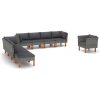 Loungegrupp för trädgården 9 delar med dynor konstrotting eukalyptusträ grå vidaXL – miniatyr 1