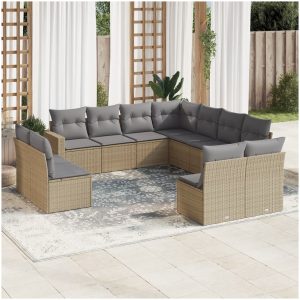 Loungegrupp för trädgården m. dynor 11 delar beige konstrotting vidaXL